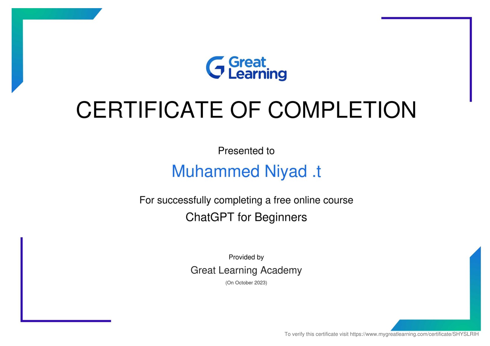 certificate of achievement